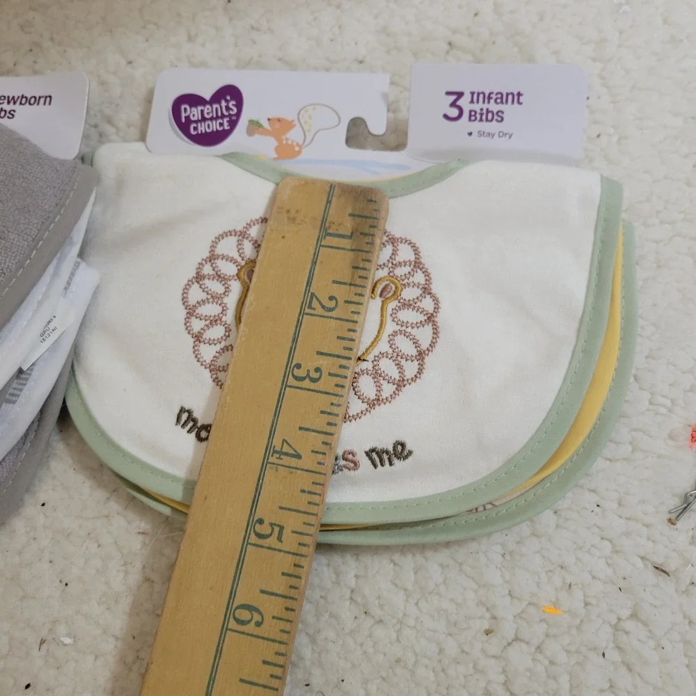 Parents Choice Baby Bibs Infant Newborn 8pk Gray White Yellow NEW Lion Trees